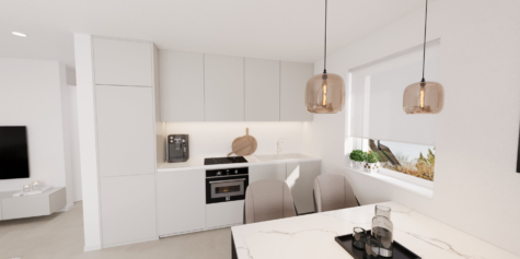 Neubau: 3-Zimmer-Wohnung im 1. OG in Münster Hiltrup mit Balkon - DREIZLER-Immobilien-Muenster-BV-Hiltrup_Wohnen-Kueche-Essen-3-Zi-Whg (288500)