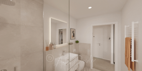 Gemütliche 3-Zimmer-EG-Wohnung im Neubau in Münster Hiltrup mit Terrasse Garten & PKW-Stellplatz - DREIZLER-Immobilien-Muenster-BV-Hiltrup_Bad-WaTiWC-Apartment (291160)