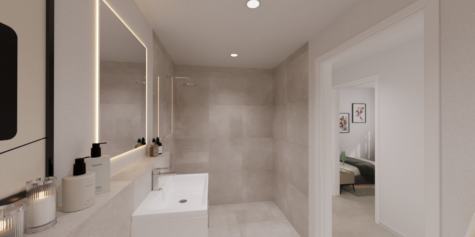 Neubau: 3-Zimmer-EG-Wohnung in Münster Hiltrup mit Terrasse Garten & PKW-Stellplatz - DREIZLER-Immobilien-Muenster-BV-Hiltrup_Bad-Dusche-3-Zi-Whg (288372)