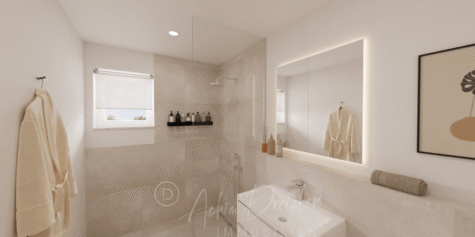 Gemütliche 3-Zimmer-EG-Wohnung im Neubau in Münster Hiltrup mit Terrasse Garten & PKW-Stellplatz - DREIZLER-Immobilien-Muenster-BV-Hiltrup_Bad-Dusche-Apartment (291159)