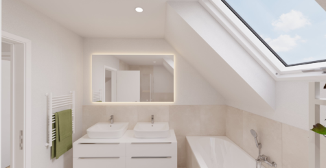 Moderne Neubau-Doppelhaushälfte inkl. Grundstück in Rheine mit Garten, Carport, uvm. - DREIZLER-Immobilien-Muenster-DHH-Bad-Waschtisch-Wanne (288771)