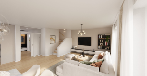 Moderne Neubau-Doppelhaushälfte inkl. Grundstück in Rheine mit Garten, Carport, uvm. - DREIZLER-Immobilien-Muenster-DHH-Diele-Wohnzimmer (288759)