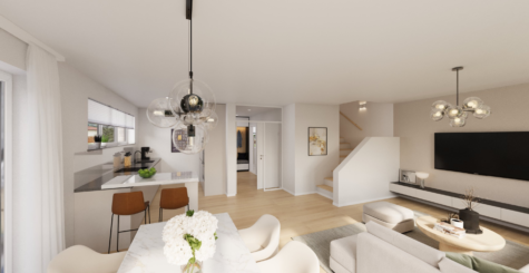 Moderne Neubau-Doppelhaushälfte inkl. Grundstück in Rheine mit Garten, Carport, uvm. - DREIZLER-Immobilien-Muenster-DHH-Küche-Wohnen (288762)