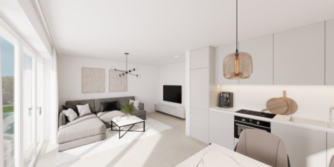 Verkauft / Neubau: 3-Zimmer-Wohnung im 1. OG in Münster Hiltrup mit Balkon & PKW-Stellplatz - DREIZLER-Immobilien-Muenster-BV-Hiltrup_Wohnen-Kueche-3-Zi-Whg (288715)