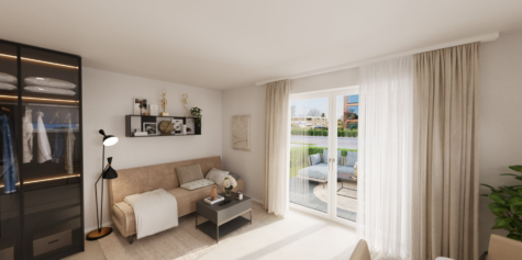 Neubau: 1-Zimmer-EG-Wohnung in Münster Hiltrup mit kleinem Garten & PKW-Stellplatz - DREIZLER-Immobilien-Muenster-BV-Hiltrup_Wohnen-Terrasse-Apartment (288288)