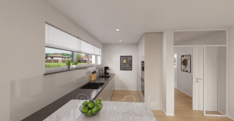 Neue Doppelhaushälfte in Rheine mit kleinem Gartenanteil sowie Carport + 2. Stellplatz - DREIZLER-Immobilien-Muenster-DHH-Einrichtungsbeispiel-Küche (291098)